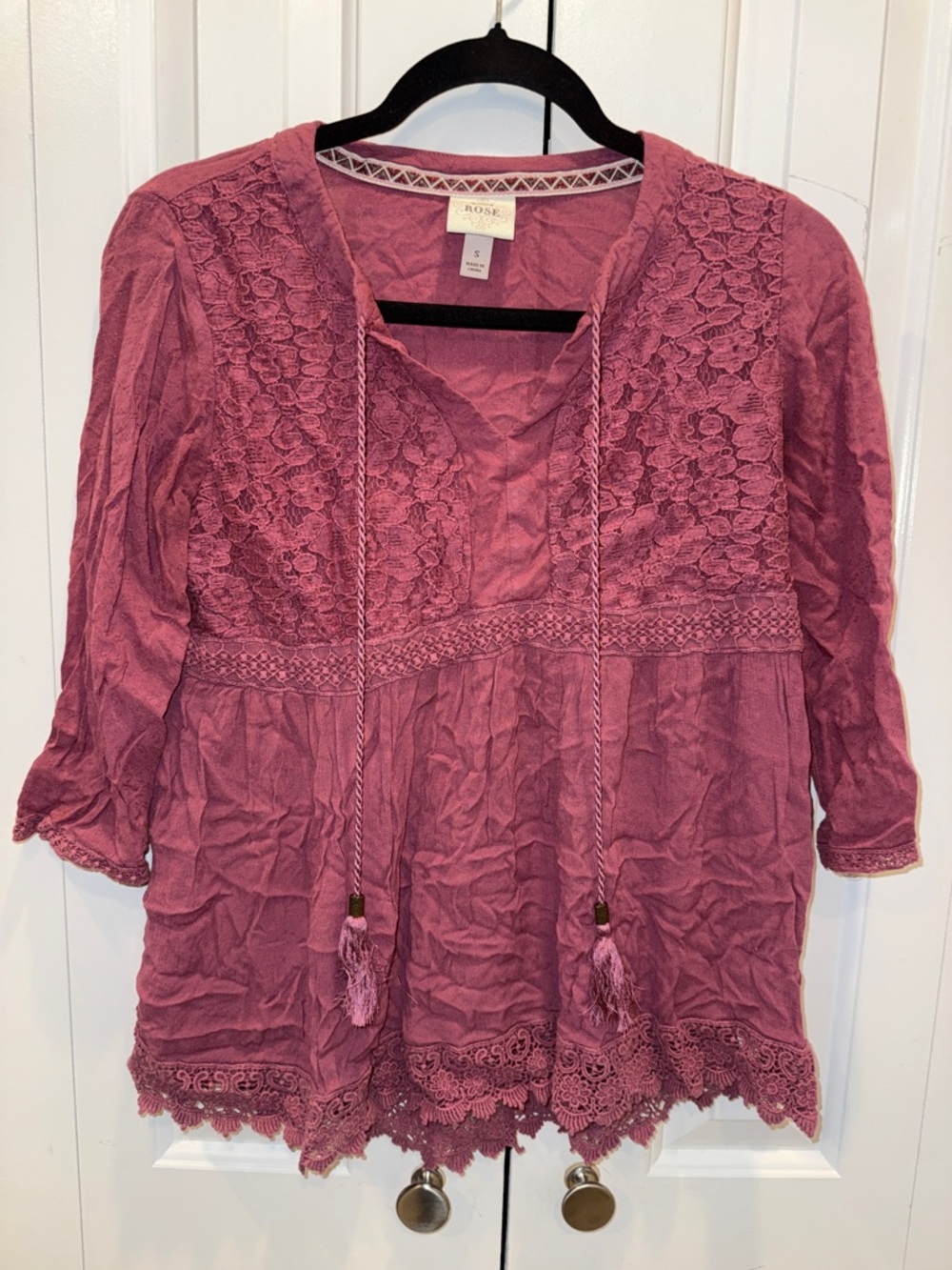 Rose & Olive Mauve Pink Lace-Trim Peasant Tunic